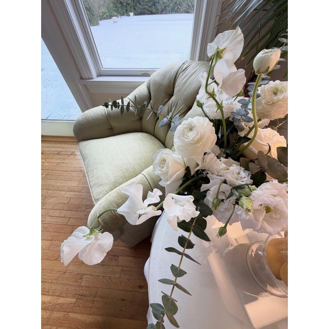 Custom Kravet Green Chenille Lounge Chair and Ottoman With Colefax and Fowler Heritage Floral For Sale - Image 14 of 18