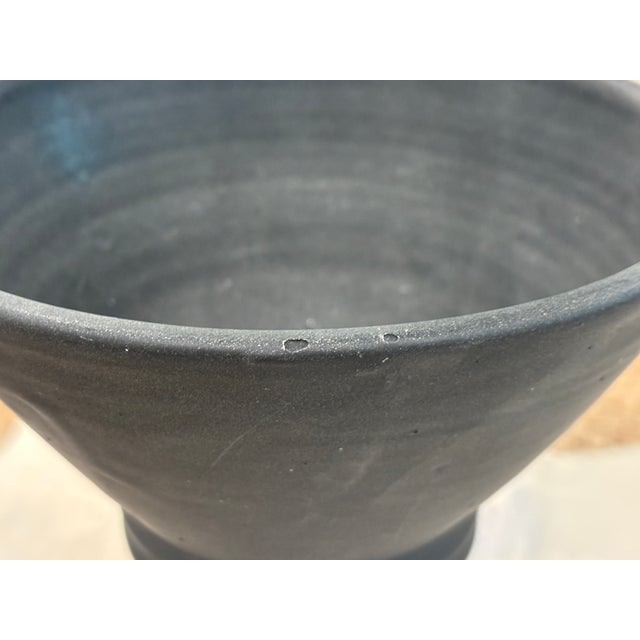 Late 20th Century Signed Studio Pottery Matte Black Wabi-Sabi Footed Bowl For Sale - Image 14 of 14