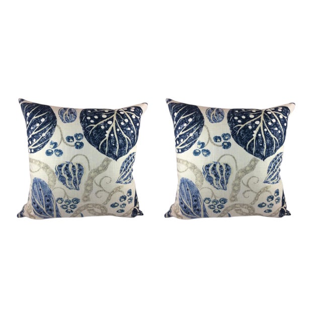 William Yeoward Astasia In Navy Ikat Block Print Floral Pillows