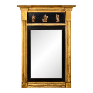 Regency Era Pier Mirror With Gilt and Ebonized Wood Frame (H 27 X W 18 3/4) For Sale