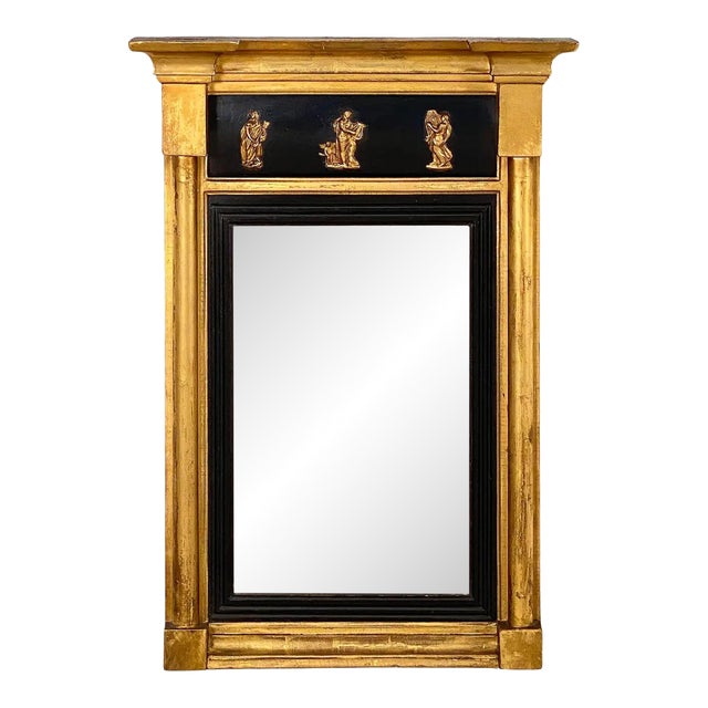 Regency Era Pier Mirror With Gilt and Ebonized Wood Frame (H 27 X W 18 3/4) For Sale