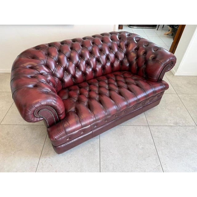 Red Oxblood Chesterfield Club Sofa For Sale - Image 8 of 13
