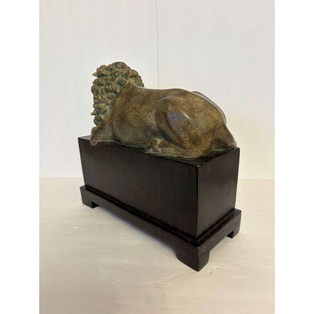 Wood Vintage Austin Productions Sleeping Lion Sculpture on Wooden Base For Sale - Image 7 of 8