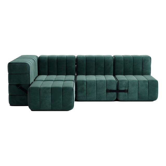 Curt Modular Set - Flexible Small Corner Sofa - Barcelona - Serpentine - V3347/39 (Green) by Ambivalenz, Set of 9 For Sale