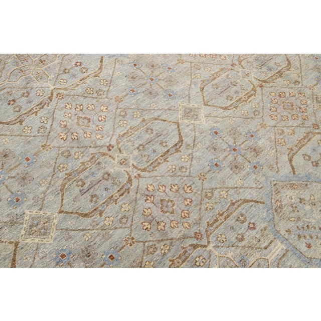 Modern Indian Handmade Geometric Wool Rug in Light Gray by Apadana For Sale In New York - Image 6 of 9