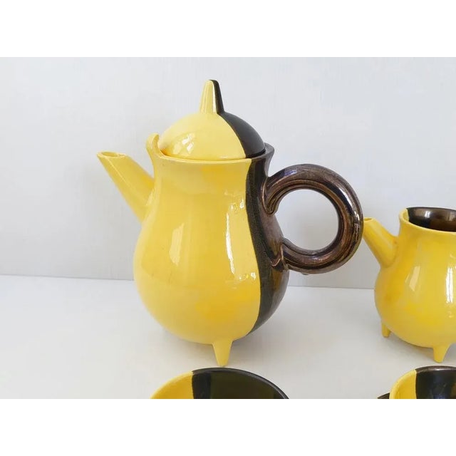 Ceramic Vintage Two-Tone Ceramic Luc Coffee Service by Auguste Lucchesi, Vallauris, 1950s, Set of 15 For Sale - Image 7 of 10