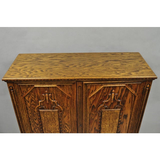 Antique Jacobean Renaissance Tudor Oak Blind China Cabinet Bookcase Cupboard For Sale In Philadelphia - Image 6 of 15