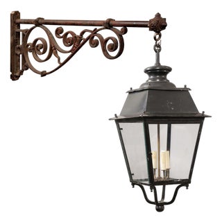 Early 20th Century French Iron and Glass Lantern, Wired for the USA For Sale