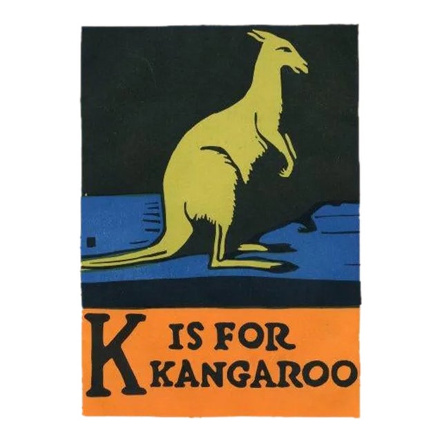 1920s, K Is for Kangaroo Print, Original Vintage Children’s Print, Lithograph, ABCs For Sale