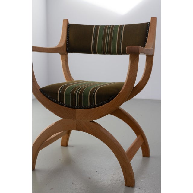 Danish Kurul Armchair in Oak and Striped Green Upholstery by Henning Kjærnulf, 1960s For Sale - Image 6 of 18