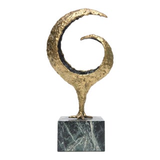 Vintage Molten Bronze and Green Variegated Marble Abstract Sculpture Signed by Gerber 1973 For Sale