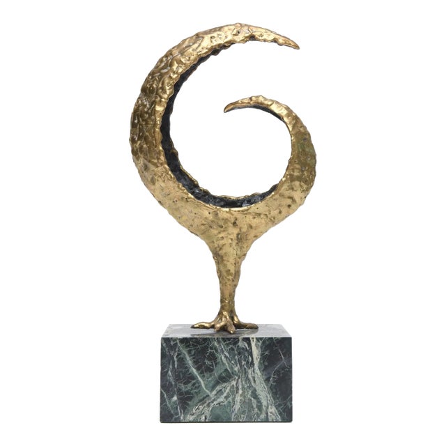 Vintage Molten Bronze and Green Variegated Marble Abstract Sculpture Signed by Gerber 1973 For Sale