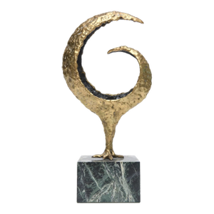 Vintage Molten Bronze and Green Variegated Marble Abstract Sculpture Signed by Gerber 1973