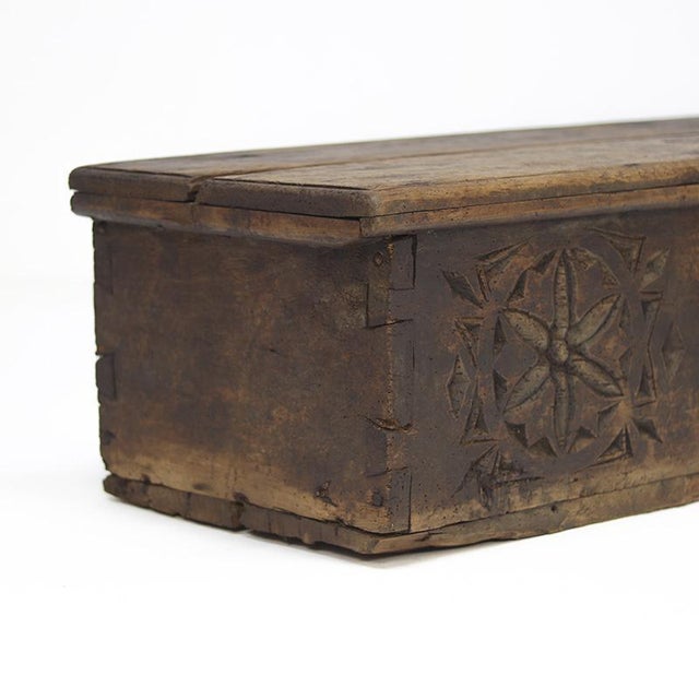 Brown Antique Rustic Folk Art Spanish Carved Chest For Sale - Image 8 of 12