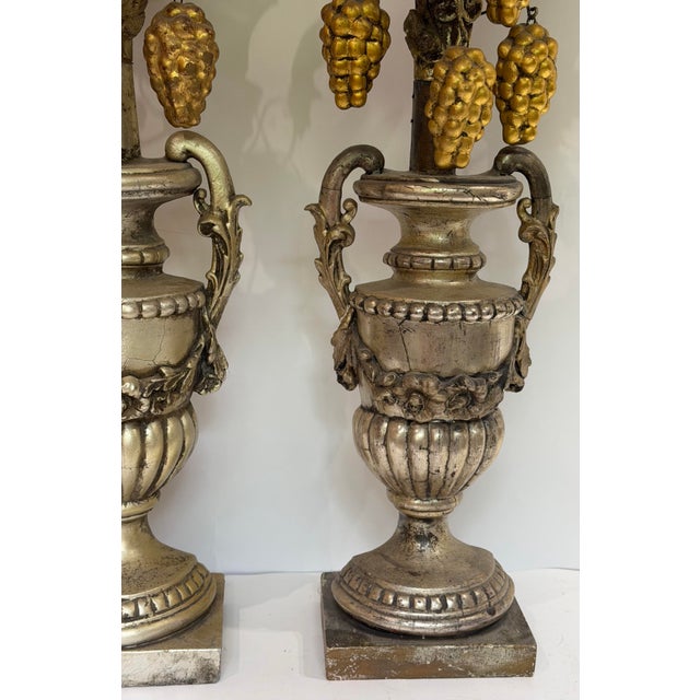 Mid 19th Century Monumental 19th-Century Italian Silver-Gilt Wood Eucharistic Altar Urns With Wheat and Grapes a Air For Sale - Image 5 of 12