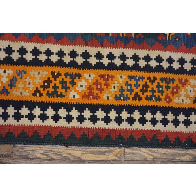 1900s Blue Navy Geometric Kilim Antique Persian Ghashgaie Flat-Weave 6' X 10' Wool Carpet For Sale - Image 4 of 6