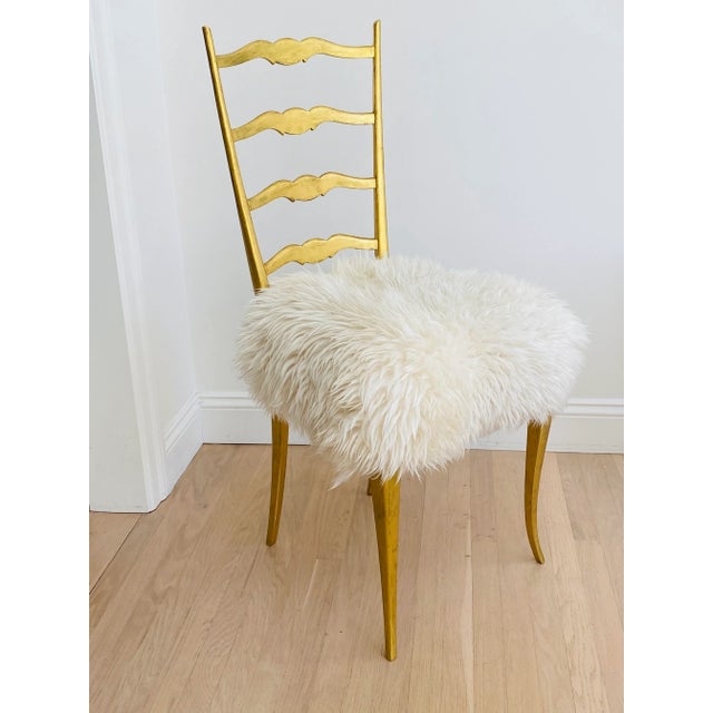 1940s Vintage Italian Gilded Chair with Sheepskin For Sale - Image 11 of 13