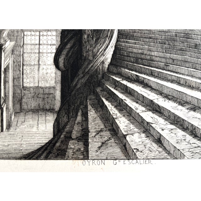 Antique 19th Century French Etching of Chateau Châteaux D' Oiron Staircase Architectural Detail For Sale - Image 4 of 4
