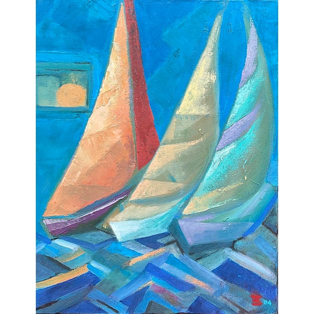 Blue “Window of Opportunity” Abstract Oil Painting For Sale - Image 8 of 11