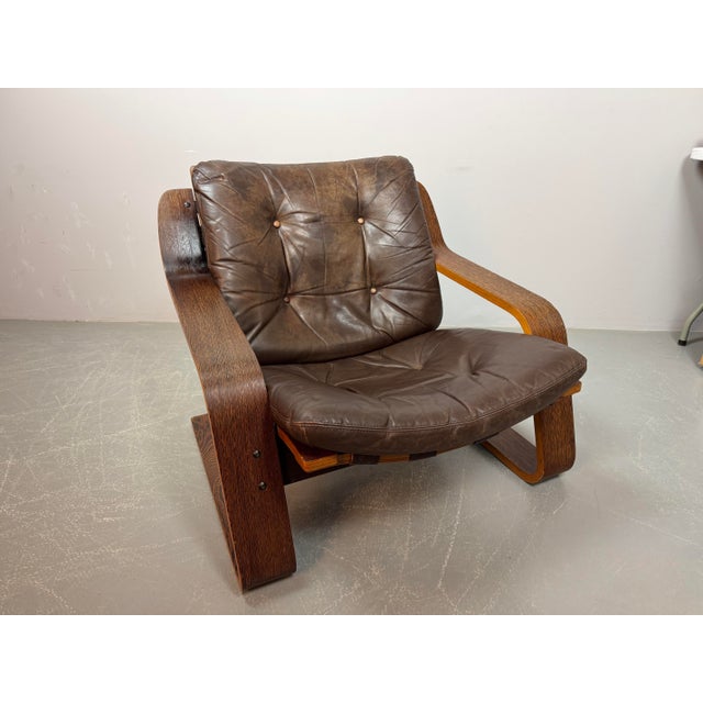 Mid-Century Modern Mid-Century Leather Lounge Chair on Plywood Frame, the Netherlands 1970s For Sale - Image 3 of 10
