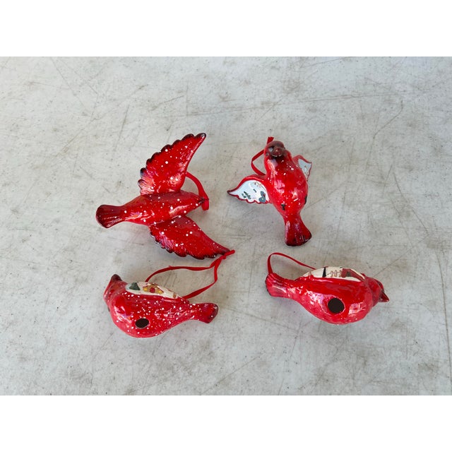 Traditional Hanging Painted Ceramic Red Cardinal Birds Set of 4 For Sale - Image 3 of 5