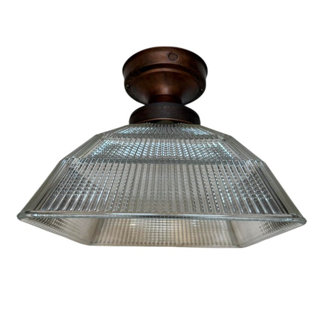 Mid-Century Modern Mid 20th Century Large Mid-Century Modern Halophane Glass and Brass Ceiling Fixture For Sale - Image 3 of 6