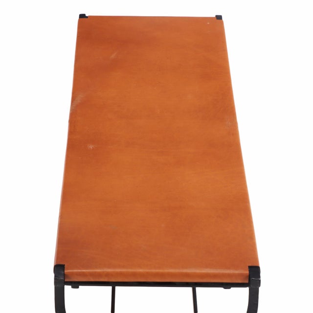 French Wrought Iron and Leather Bench, C. 1980 For Sale - Image 4 of 4