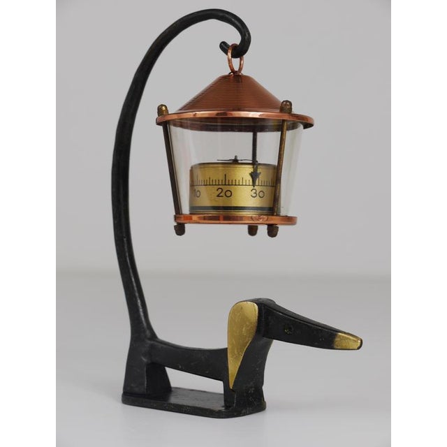 1950s Brass Wiener Dog Figurine with Lantern Thermometer by Walter Bosse for Herta Baller, 1950s For Sale - Image 5 of 11