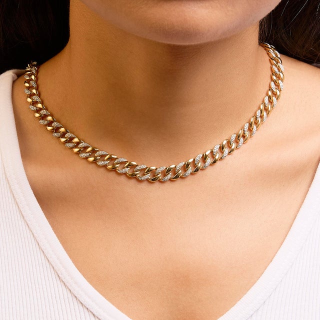 Haus of Brilliance 14K Yellow Gold Plated .925 Sterling Silver 1.0 Cttw Diamond Cuban Link Necklace (I-J Color, I3 Clarity) - 18" Inches For Sale - Image 4 of 5