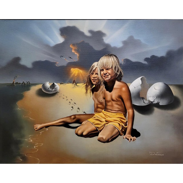 American Jim Warren -Brother & Sister Born in a Surreal Futuristic Planet- Oil Painting For Sale - Image 3 of 11