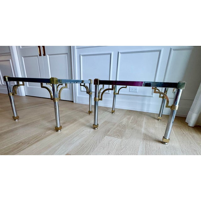Pair of 1970s Maison Jansen / Mastercraft Style Chrome and Brass Side Tables With Beveled Glass For Sale - Image 9 of 10