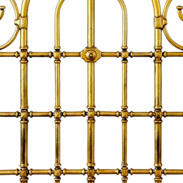 Antique English Victorian Solid Brass Full Size Headboard, Tall Post, 100% Brass, Arched Scrollwork C. 1890s For Sale In San Diego - Image 6 of 13