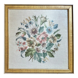 Late 20th Century Floral Needlepoint Textile, Framed
