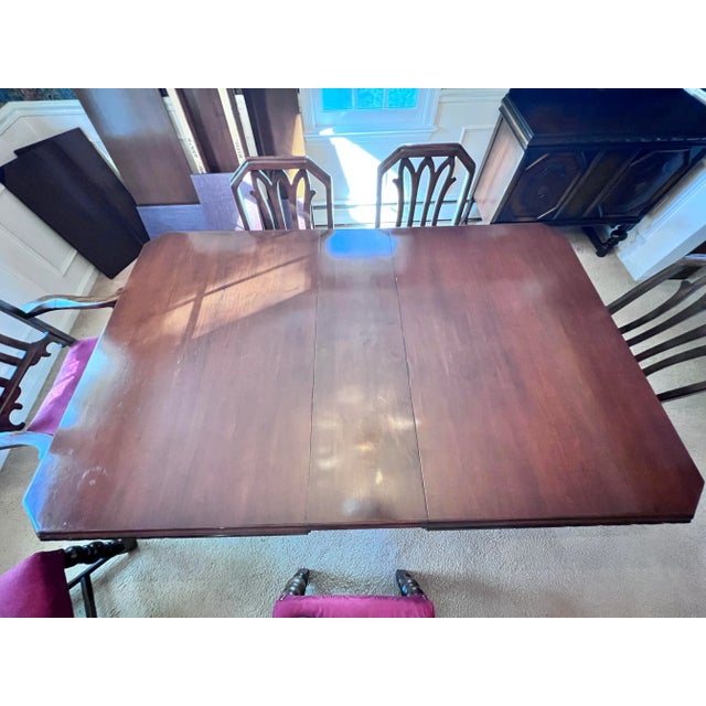 Jacobean Revival Mahogany Dining Table W/Leaves and Pads, Plus 6 Chairs - Set of 7 For Sale In Washington DC - Image 6 of 8