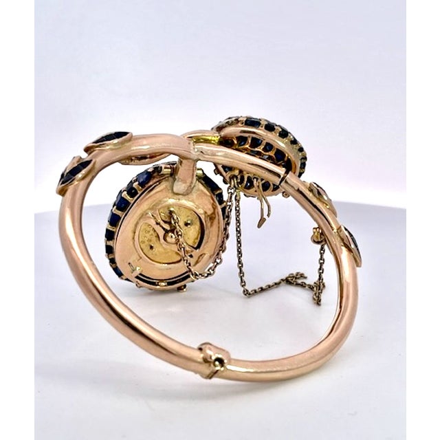 Boho Chic 1960s Rose Gold Bypass Watch With 22ct Sapphire and Diamond Clusters, Uk For Sale - Image 3 of 11
