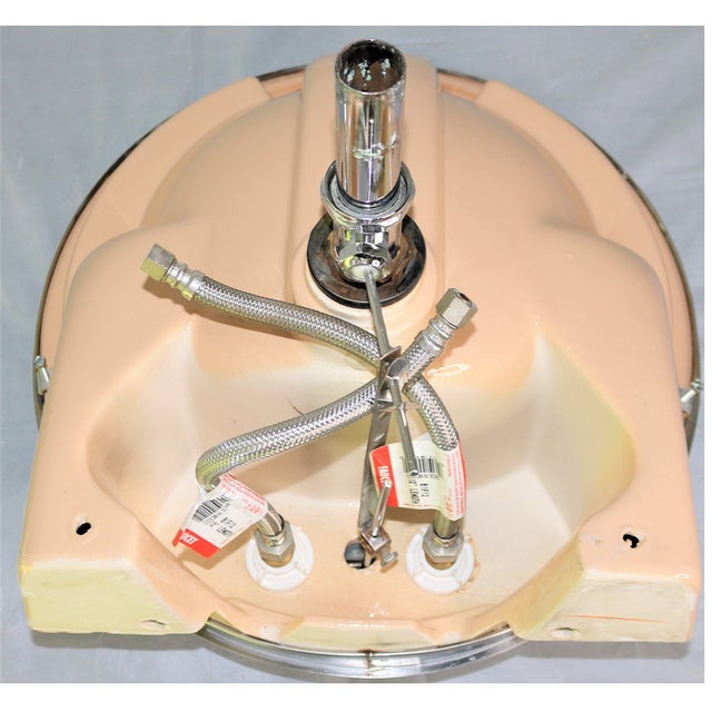 1970s Vintage Crane Vitreous China Beige/Peach Drop-In Bathroom Sink With Faucet/Plumbing | Chairish