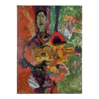 Mid Century Abstract Expressionist Guitarist Figurative by Norman Rubington For Sale