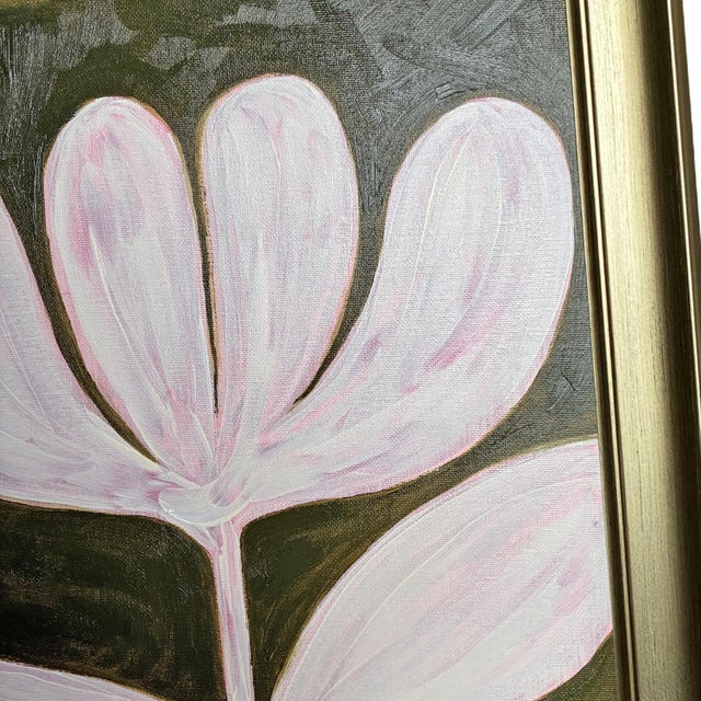 Contemporary Original Tulip Flower Painting in Brushed Gold Frame, Oil on Canvas, 14.5" X 14.5" by Tatiana Duperault For Sale - Image 3 of 4