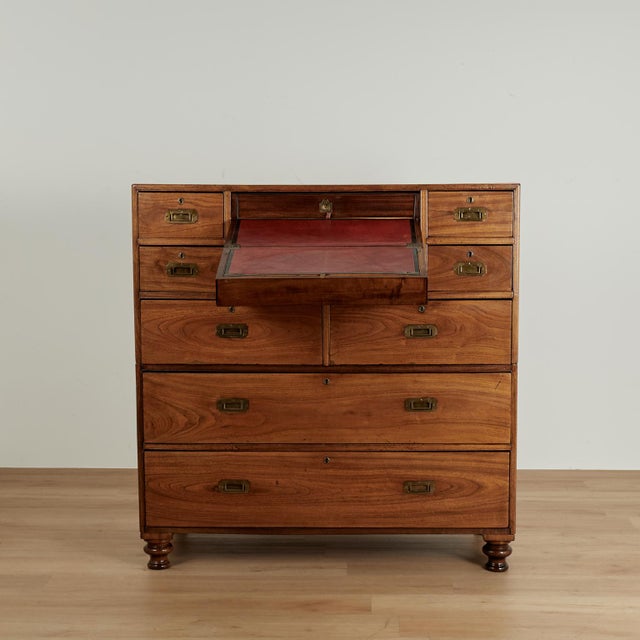 Campaign Antique Camphor Wood Campaign Chest With Pullout Desk For Sale - Image 3 of 18