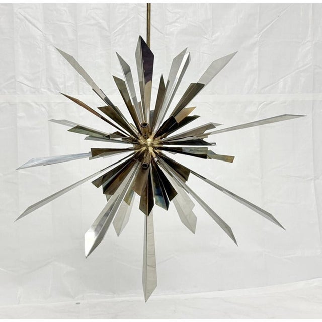 2010s Brass & Nickel "Sunburst" Chandelier by Remains Lighting of New York For Sale - Image 5 of 18