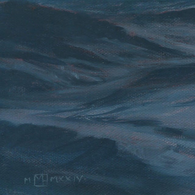 Homeward Bound by Mark Harrison | Oil on canvas painting of a boat in rough seas under a moonlit sky For Sale - Image 4 of 5