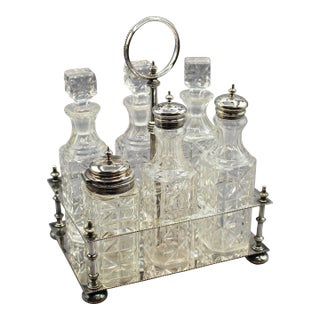 Circa 1880 English Silver Plate & Cut Glass Cruet Set For Sale