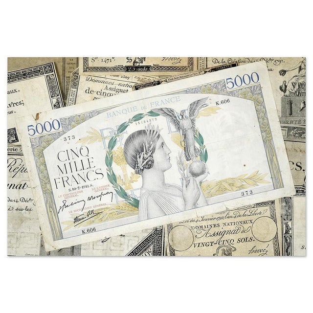 This superb frame presents a unique collection of old french bonds and bank notes, paying homage to the economic and...