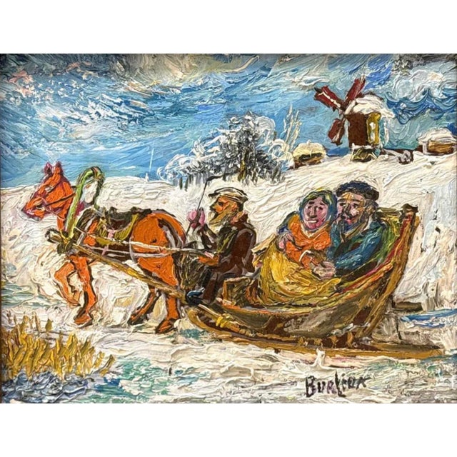Winter Scene of Couple in a Sleigh by David Burliuk For Sale In Tampa - Image 6 of 8