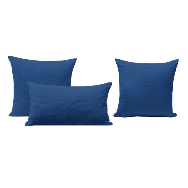 Contemporary Ocean Blue Outdoor Throw Pillows - Set of 3 For Sale - Image 3 of 3
