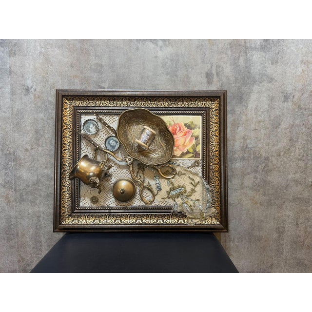 Metal Vintage Framed Brass Assemblage Wall Decor For Sale - Image 7 of 16