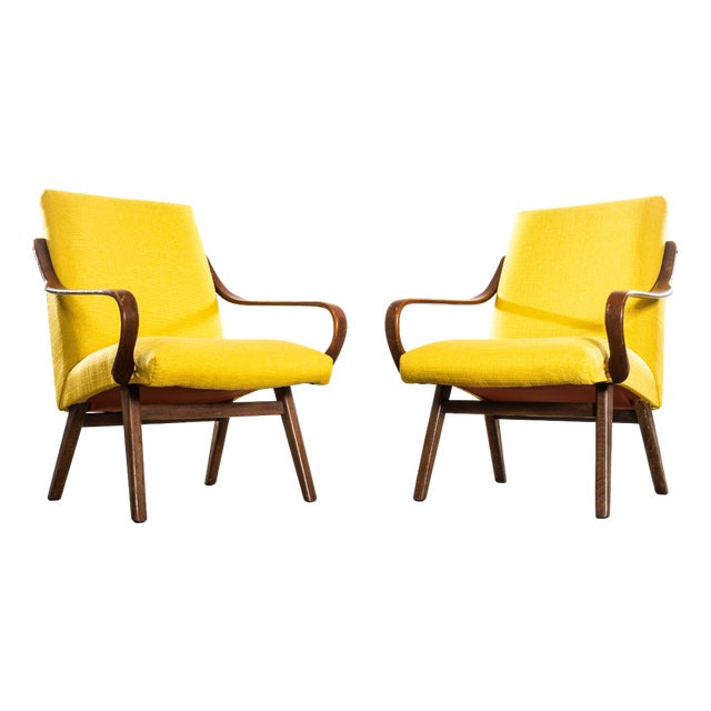 Mustard Upholstered Marl Armchair by Jaroslav Šmídek, 1950s For Sale