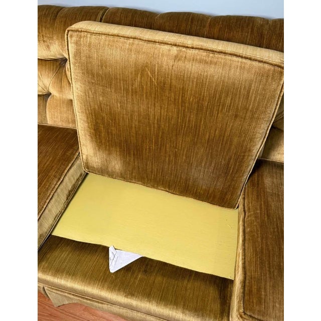 Vintage Hallagan Mfg Company Tufted Gold Velvet Sofa Immaculate condition. A vintage three-seat sofa by Hallagan Mfg....