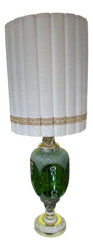 Large Mid-Century Modern Hollywood Regency Gilt and Jeweled Green Glass Table Lamp