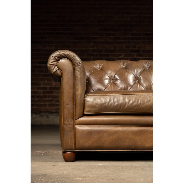 Vintage Chesterfield Tufted Leather Sofa With Cushions in Brown For Sale In Chicago - Image 6 of 10